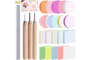 Keadic 24 Pieces Block Printing Starter Tool Kit, Rubber Stamps Making Set with Round & Square Rubber Carving Blocks, Linoleum Cutter Tools & Grindstone for Stamp Carving and Printmaking