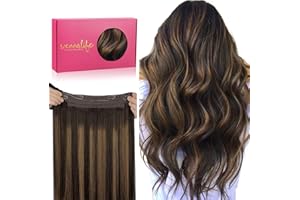 WENNALIFE Wire Hair Extensions (Increase 50% Lifespan) Real Human Hair 14 inch 75g Balayage Dark Brown to Chestnut Remy Invisible Transparent Fish Line