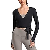 CRZ YOGA Cloudweight Wrap Shirts for Women - Workout Yoga Pilates Casual Long Sleeve Tops Cross V Neck Tie Soft Tees