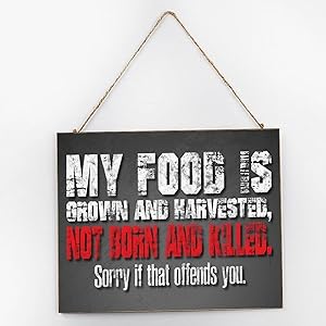 Diuangfoong My Food is Grown Vegan Inspirational Wall Art, Rustic Wooden Signs, Wooden Signs for Home Decor Kitchen Living Room Bathroom, Wood Hanger Frame 10x12x0.2 Inch