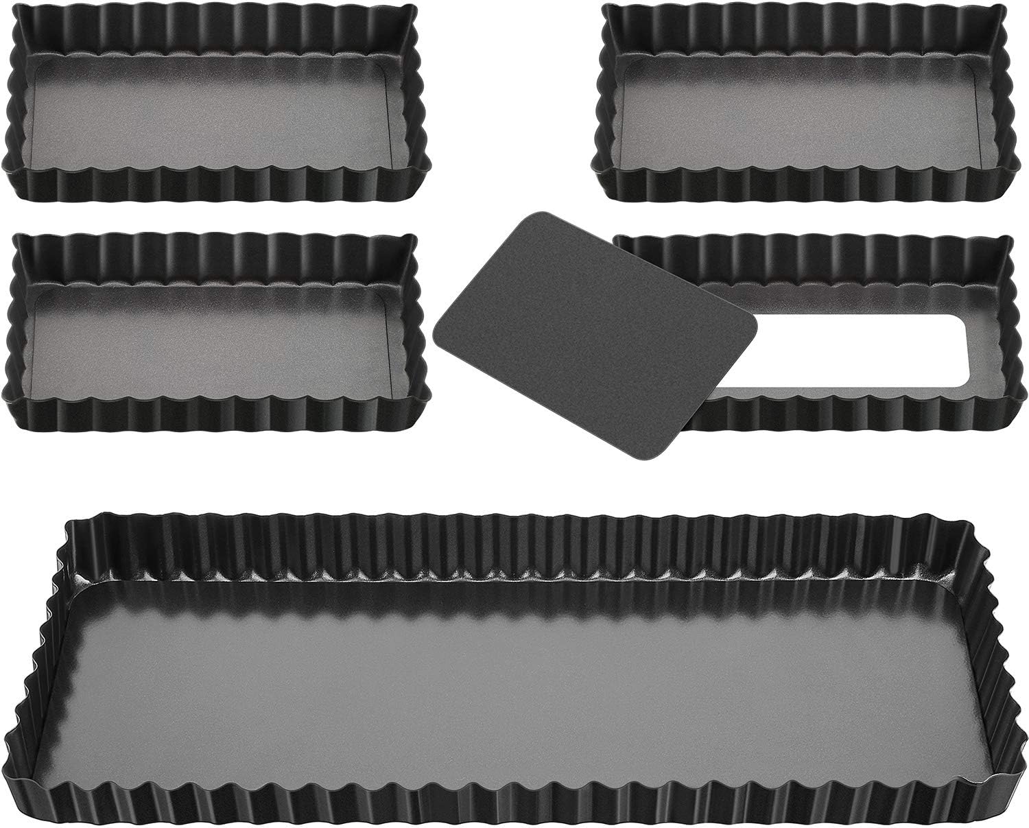 5 Pieces 14 Inch, 4 Inch Mini Rectangle Tart Pan Nonstick Quiche Pan Removable