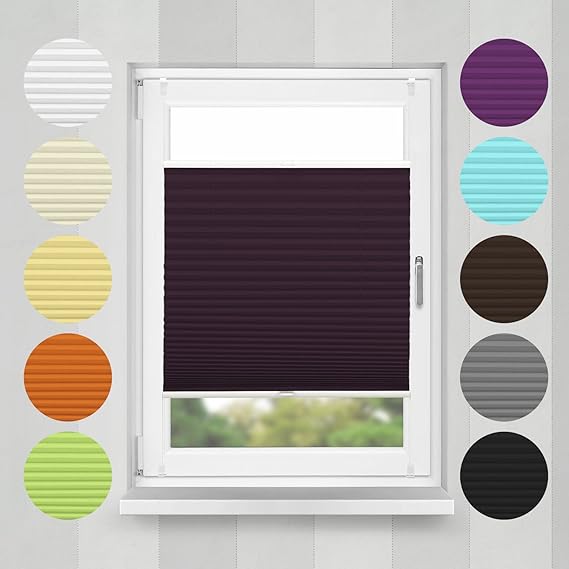 Home-Vision Plissee Faltrollo ohne Bohren mit Klemmträger / -fix (Pflaume, B50cm x H100cm) Blickdicht Sonnenschutz Jalousie f