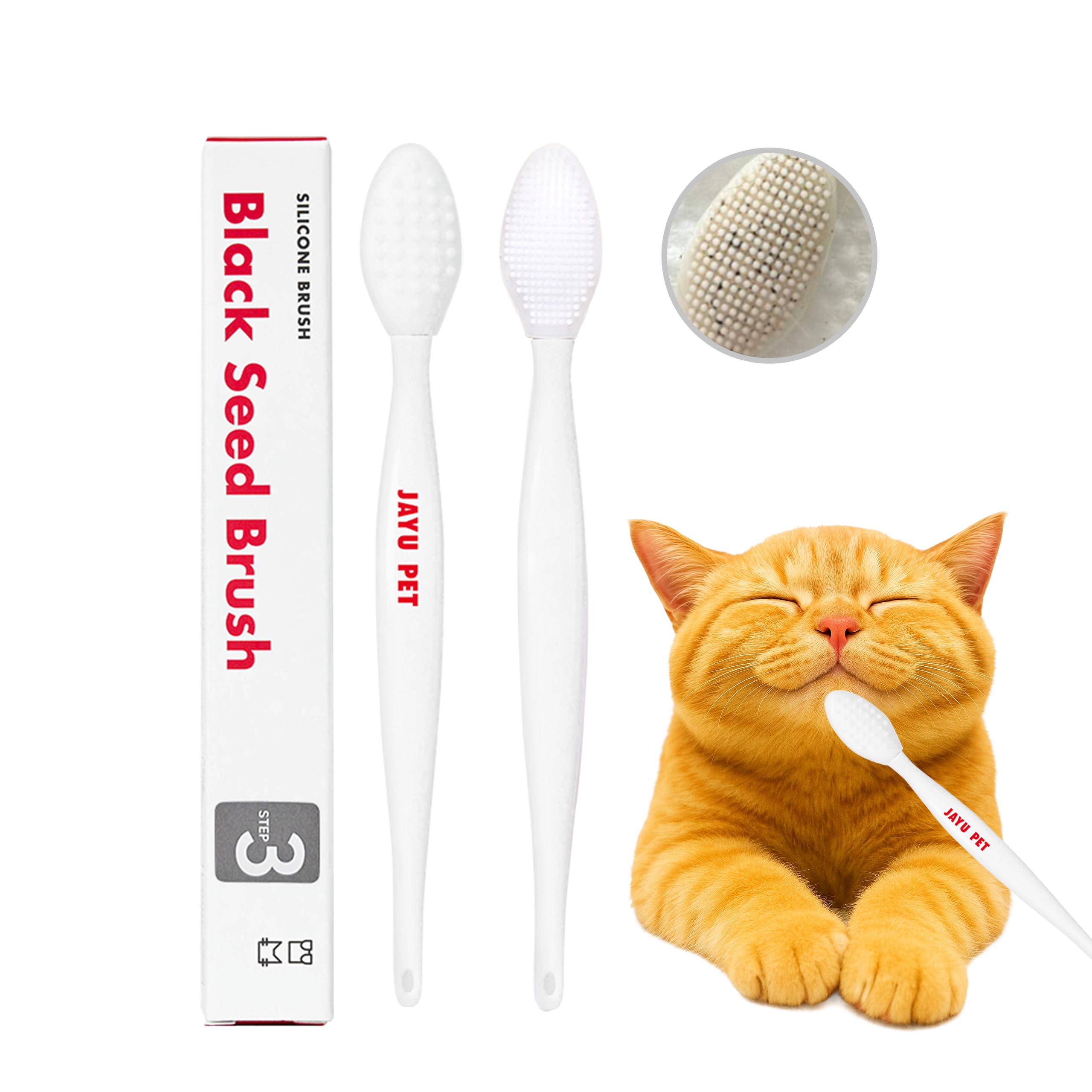 JAYU PET Black Seed Brush - Cat Acne Chin Treatment, Silicone Brush for Cats Chin Acne & Blackhead Exfoliation, Double-sided Cat Grooming (1PCS)