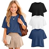 LessonZoo 3 Pack Girls Oversized Crop Top | Baggy Shirts , Short Sleeves Tees , Cute, Crew Neck, Loose, Back To School, for Kids 5-14 Years, Casual, Athletic, Running