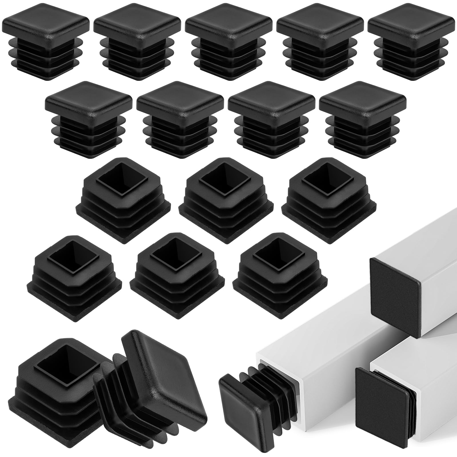 20 Pcs Lamellar Plugs, 20 x 20mm Square Pipe Plugs Black, Plugs for Square Pipe, Plastic Caps for Pipes for Metal Products, Railings, Chairs, Sofas, Tables, Shelves