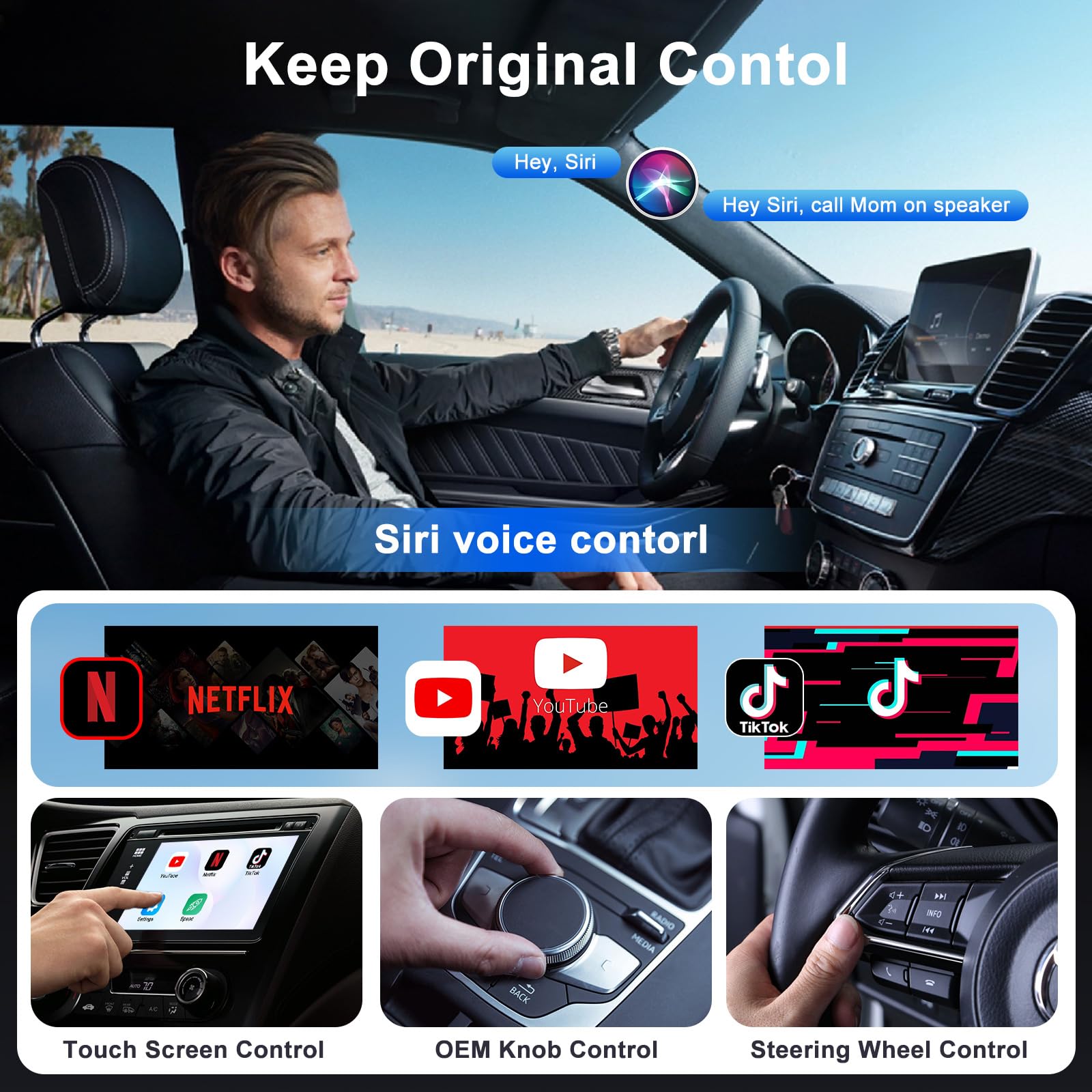 Wireless Carplay Adapter Built in YouTube Net-Flix,Carplay Wireless Magic Box for Wired Car Play to Wire-Less Support YouTube Net-Flix Tiktok Video Play,Easy Plug and Play_Golden