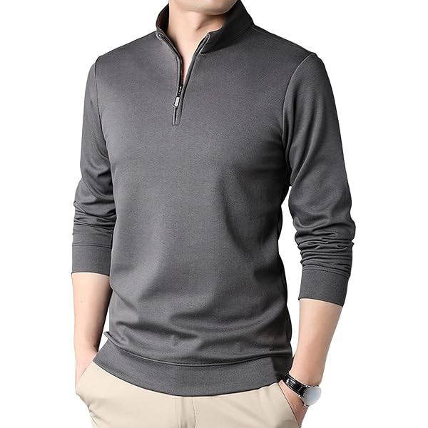 JEShifangjiusu Men's Long Sleeve Polo Shirts Fashion Zipper