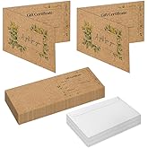 50 SETS Gift Certificates for Business, Blank Kraft Gift Cards Certificates with Envelopes, Gifts for Salon Restaurants Spa Marriage Birthday Client Vouchers 11.8 x 3.9 Inch - Green Leaf