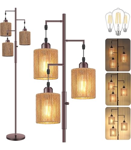 Tangkula 3 Lights Floor Lamp, Retro Floor Lamp with 3-Head Hanging