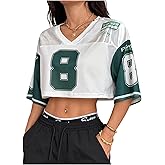 OYOANGLE Women's Jersey Shirts Y2k Crop Tops Streetwear Sportswear Graphic Short Sleeve T-Shirt Cute Football Jersey Top