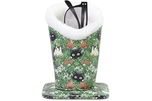 FlyingMage Plush Lined Eyeglasses Holder, Cute Magnetic PU Leather Glasses Stand Case for Women Men Kids