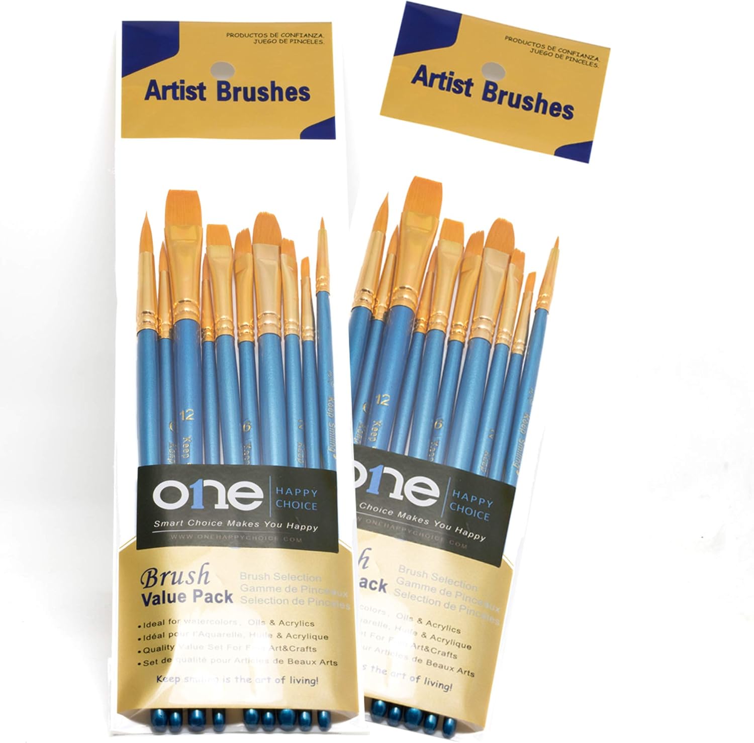 ONE HAPPY CHOICE 2 Sets of 10 Pieces Synthetic Hair Paint Brushes, Blue, for Acrylic Oil and Watercolour Painting