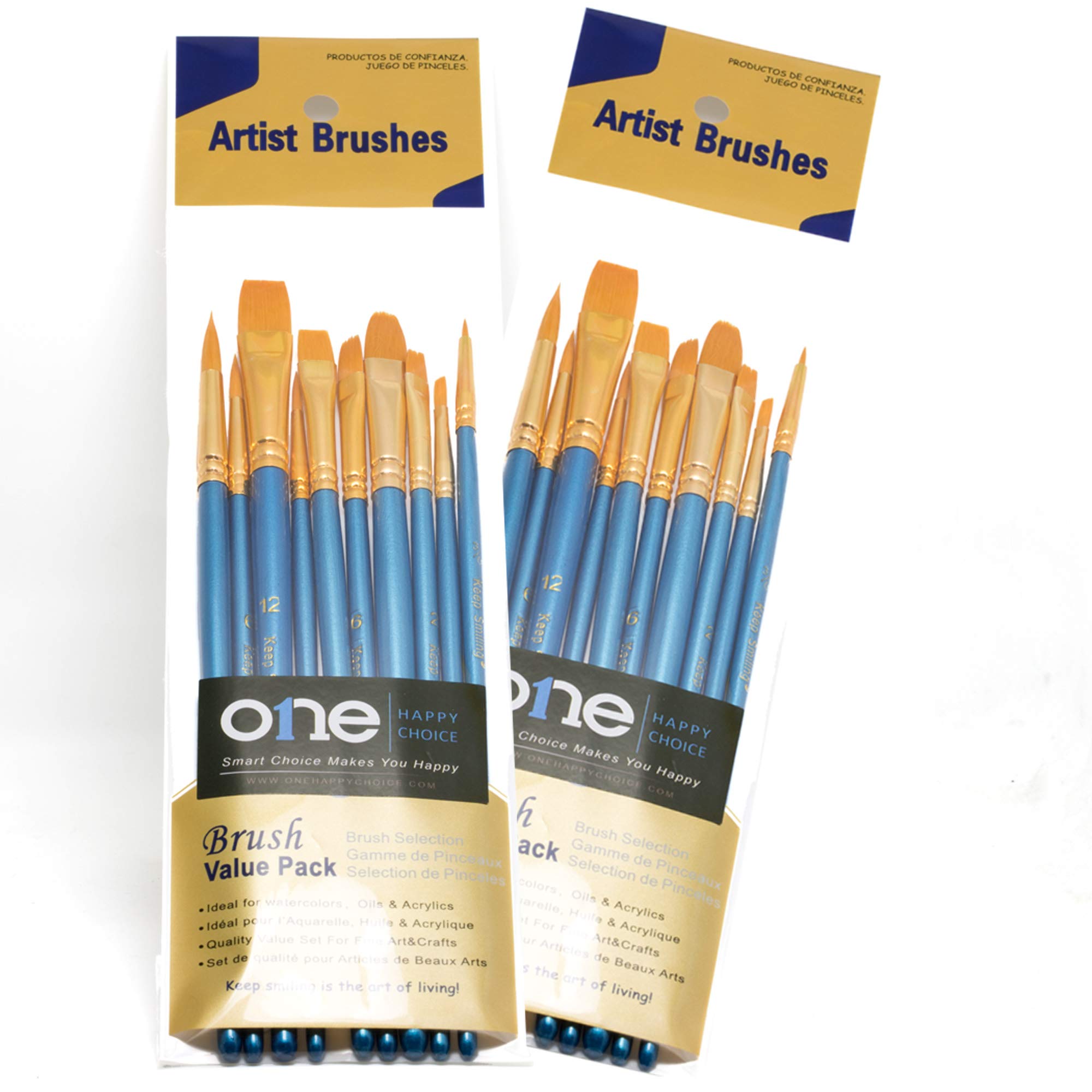 ONE HAPPY CHOICE 2 Sets of 10 Pieces Synthetic Hair Paint Brushes, Blue, for Acrylic, Oil and Watercolour Painting