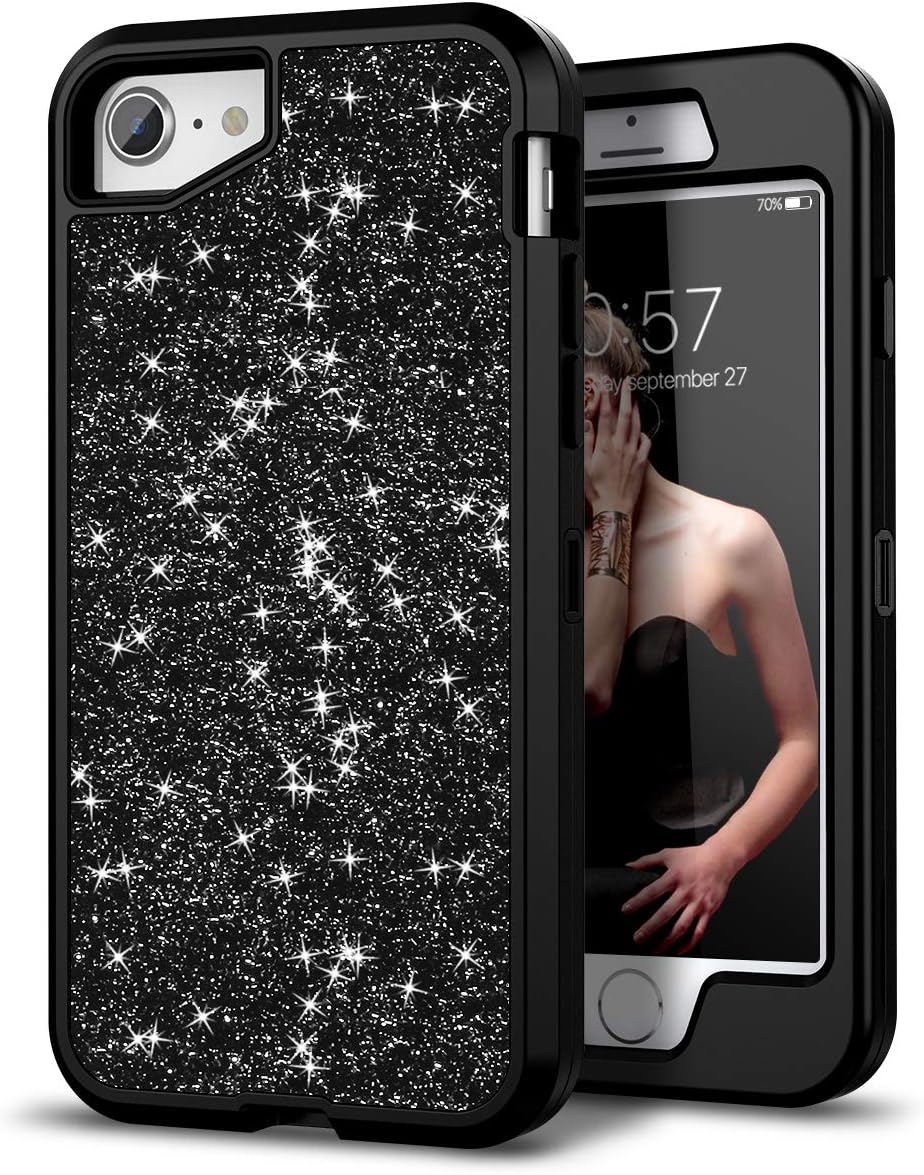 iPhone 8 Case, WeLoveCase Glitter Bling Sparkle 3 in 1 Hybrid Rugged Armor Heavy Duty Protective Cover Three Layer Shockproof Case for iPhone 8/ iPhone 7/iPhone 6S/iPhone 6 Black