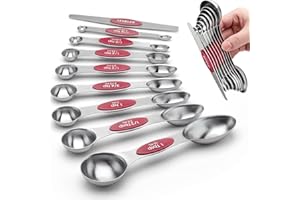 AGUMINY Magnetic Measuring Spoons Set Stainless Steel with Leveler, Stackable Metal Tablespoon Measure Spoon for Kitchen Gadgets Essentials Fits in Spice Jars (Red)