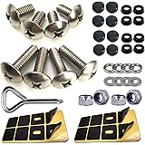 ZXFOOG Rustproof Stainless License Plate Screws- M6 Machine Bolts with Black Screw Covers and Anti-Rattle Foam Plates for Sec