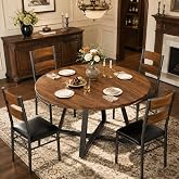 SLEKVERSA 5 Piece Round Dining Table Set for 4, Kitchen Set, Walnut | High-back padded chairs, reinforced frames and compact seating bring comfort to apartments, kitchens and breakfast nooks.