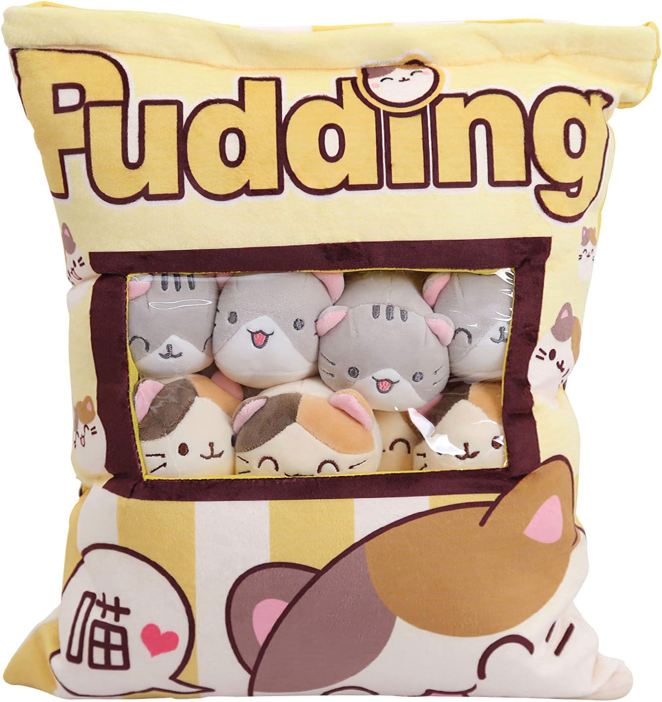 Chengbao Cute Throw Pillow Stuffed Strawberry Toys Removable Fluffy Kawaii Kitty Cat Plush Snack Pillow Pudding Decorative Animal Dolls Bed Couch Creative Toy Gifts Teens Girls Kids