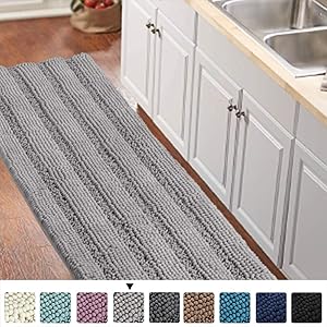 Gray Kitchen Runner Chenille Shag Area Rug Non Slip Backing for Kitchen Floor Runner Rug with Water Absorbent Bath Room Mat for Kitchen/Tub/Living Room, 59" X 20", Dove Gray, Striped Pattern