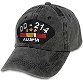 VetFriends.com US Veteran Hat with DD-214 Alumni Text and National Service Ribbon Graphic - Embroidered Adjustable Vintage Washed Gray