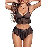 Avidlove Sexy Pajamas for Women Set Sheer Lingerie Set 2 Piece Mesh Cami Shorts Nightwear