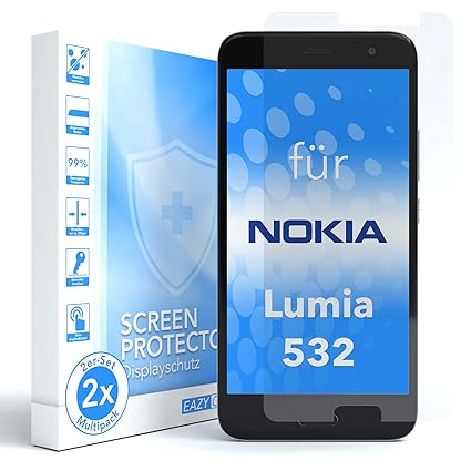 EAZY CASE 2X Panzerglas Displayschutz 9H Härte für Nokia Lumia 532 Dual SIM, nur 0,3 mm dick I Schutzglas aus gehärteter 2,5D