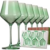 ELERGIFTS Green Wine Glasses Set of 6-18oz【Hand Blown】 Crystal Colorful Wine Glasses with Stem-Muticolor Wine Glass Wedding/Birthday gifts set for wine lovers Red White Wine Dinner
