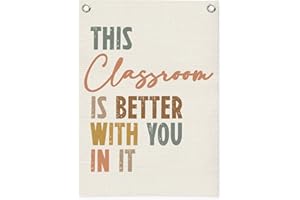 MOFUYU Boho Classroom Decor，Cute Neutral Classroom Must Haves Wall Decor，Welcome Sign Canvas Banner Wall Hanging Banner for for Nursery,Classroom,Kindergarten,Middle School 18x25 Inch