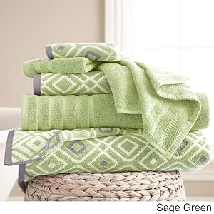 Amazon.com: OV 6 Piece Sage Green Geometric Towel Set, Geometrical ...