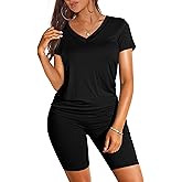 WIHOLL Two Piece Outfits for Women Short Sleeve V Neck Biker Shorts Set 2026