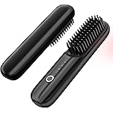 Cordless Hair Straightener Brush, Portable Straightening Brush for Women, Mini Negative Ion Hot Comb for Travel, 30Mins Auto-Off, USB Rechargeable, Fast Heating 3 Temperature Settings (Black)