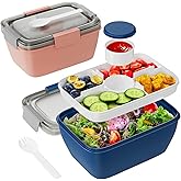 Freshmage Large Salad Container for Lunch, 2 Packs 68oz Salad Bowls with 5 Compartments, Salad Dressings Container for Salad Toppings, Snacks, Men, Women (Pink+Blue)