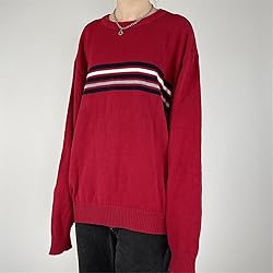 Women Y2K Argyle Striped Pullover Sweater Casual