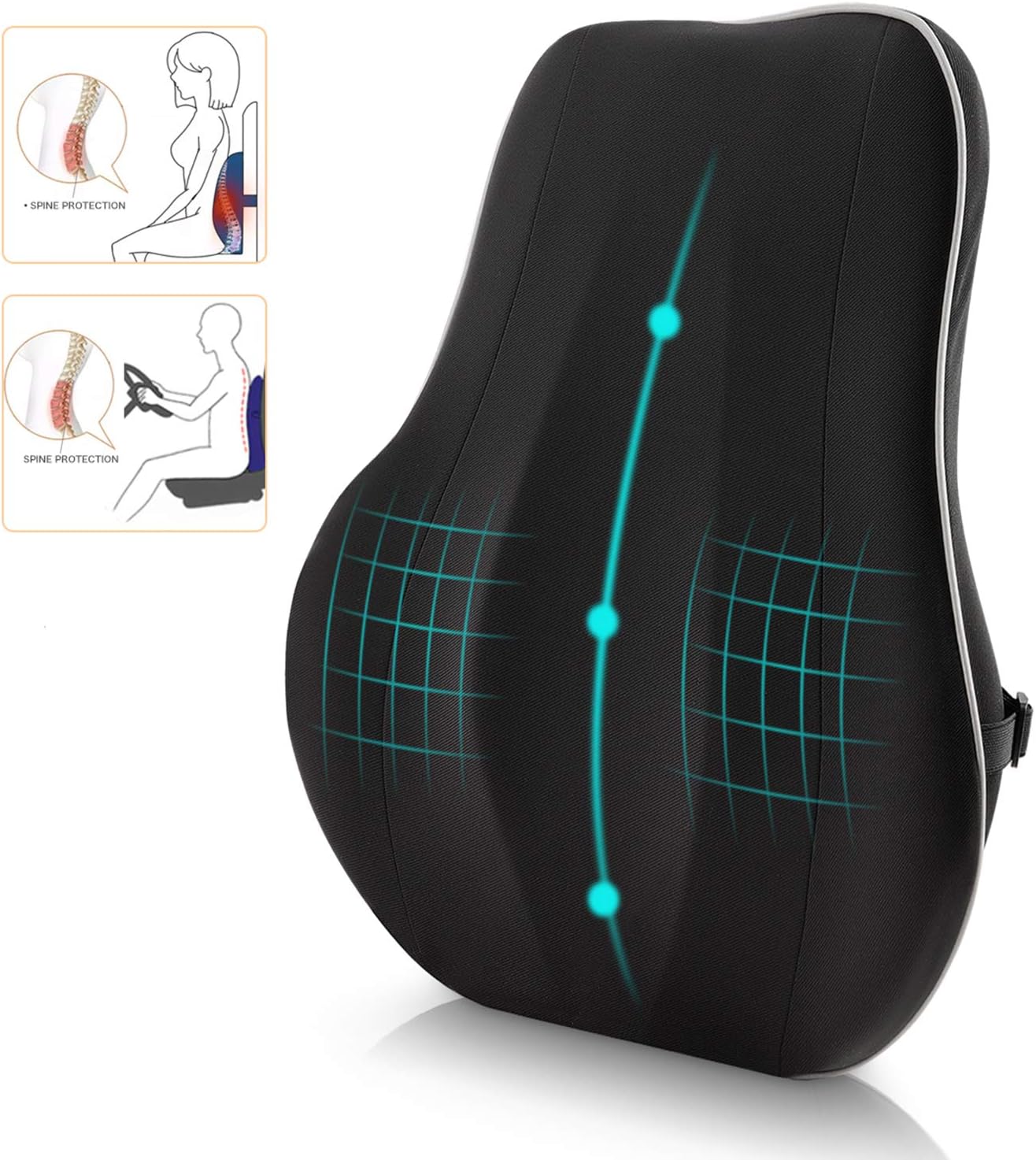 Newgam Lumbar Support Pillow/Back Cushion,Memory Foam Orthopedic Backrest with Breathable 3D Mesh for Car Seat,Office/Computer Chair,Wheelchair and Recliner,Ergonomic Design for Back Pain Relief-Black: Home & Kitchen