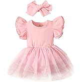 Baby Girl Ruffle Sleeve Romper Dress Infant Jumpsuit Tutu Skirt Set Newborn Princess Tulle Dresses Headband Outfit