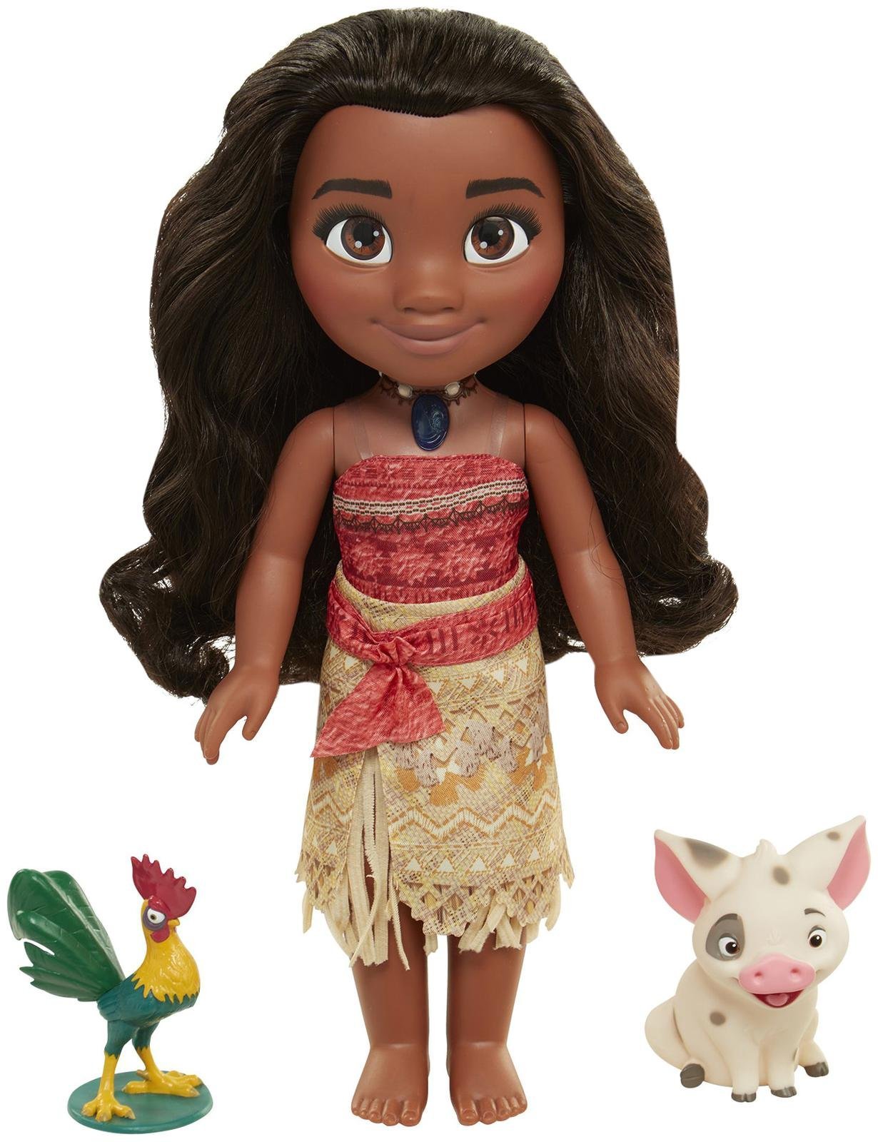 Disney Princess Singing Moana and Friends Feature Doll, 15” / 23cm Tall Doll Sings ‘How Far I’ll Go’ and Her Necklace Magically Lights Up, Includes Pua Pig and Rooster Heihei