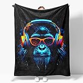 JKMBN Graffiti Game Cool Pop Gorilla Throw Blanket, Funny Monkey Animal Fluffy Flannel Blanket, Soft Fuzzy Blanket for Boys Teen Man Son Birthday, 50x60 Inches