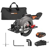 WORX Cordless Compact Circular Saw, 20V 4-1/2-Inch Brushless, WX531L | One-Hand Operation, Up to 6,100 RPM and 0-46 Degree Bevel, 2.0Ah Battery and Charger Included, PowerShare