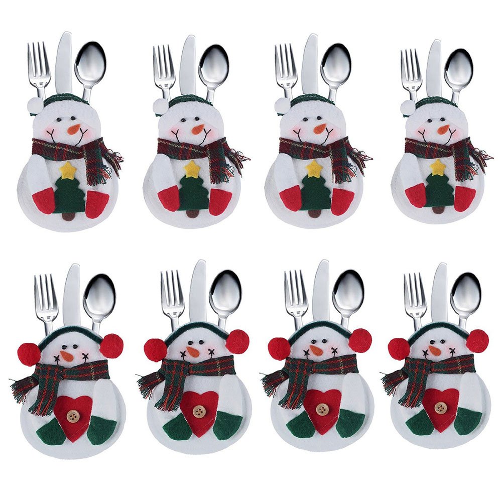 Tenrany Home Christmas Silverware Holders Set, Cutlery Bag Holders Cute Knives and Forks Bags Kitchen Tableware Pockets for Xmas Home Restaurant Table Decor Ornament (Snowman)