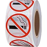 Hybsk Clear Vinyl No Smoking Logo Warning Stickers 1.5" Round 500 Total Per Roll