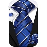 Hi-Tie Mens 70 inches Tie Set Extra Long Necktie With Cufflinks Handkerchief For Big and Tall Men Business Wedding