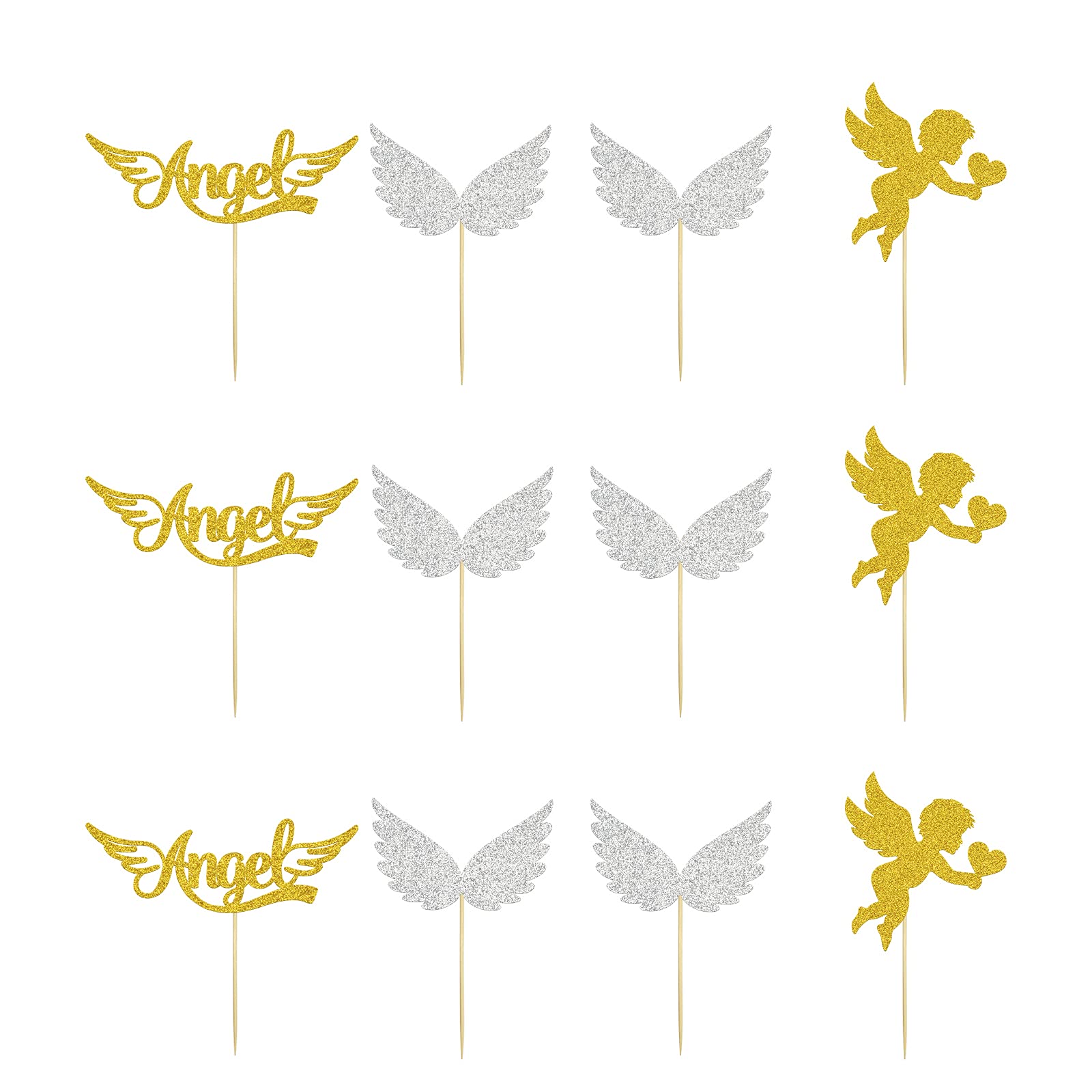 Photo 1 of 24PCS Glittery Angel Cupcake Toppers, Cupid's Arrow Themed Dessert Decor, God Bless, Baby Girl Happy Birthday Party Decoration Supplies