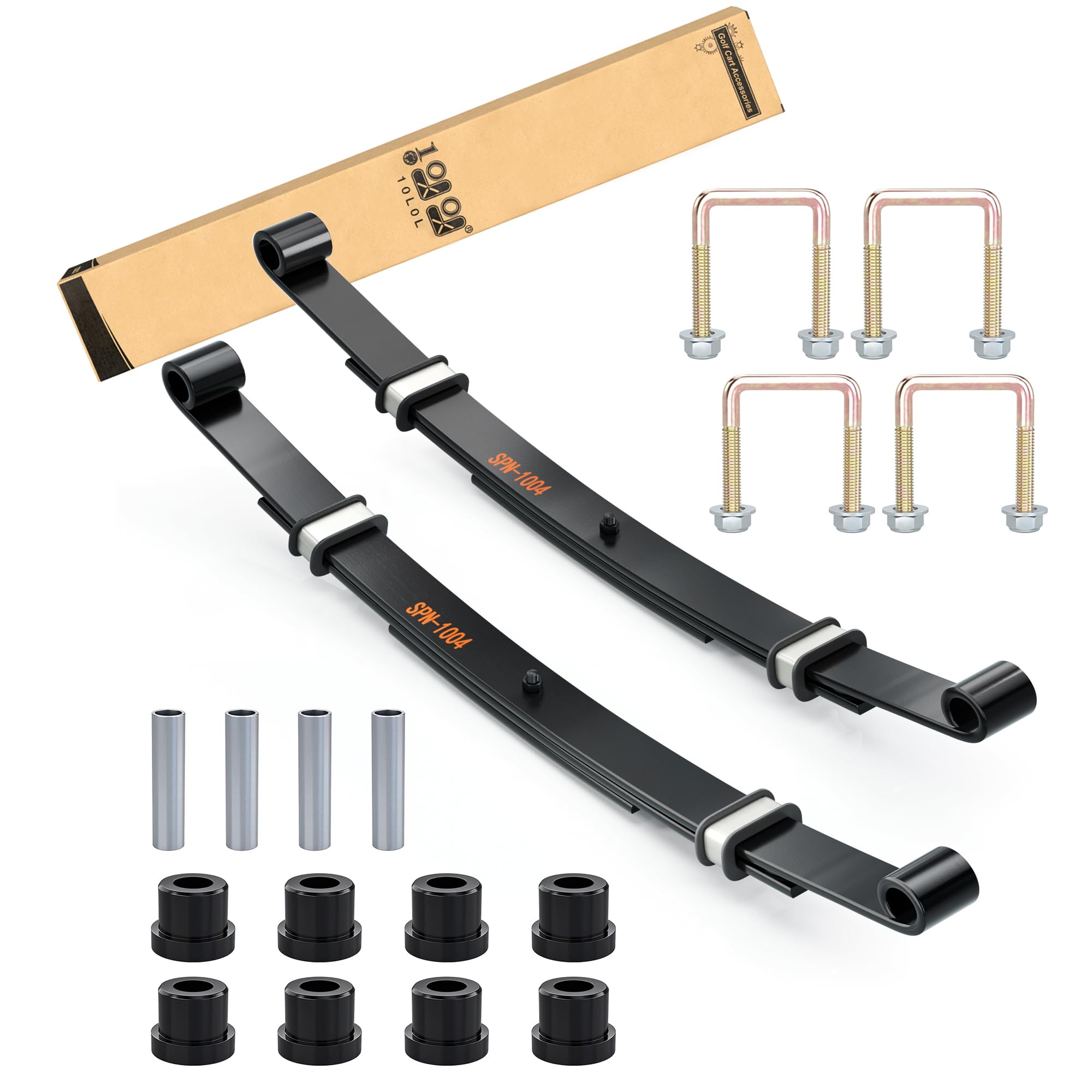 Photo 1 of 10L0L Golf Cart Heavy Duty Rear 3-Leaf Spring Kit for EZGO TXT Medalist 1994.5-up & MPT 800, HD Leaf Spring with Bushings Sleeves U Bolts, Replace OEM 70247-G01 70474G01 70505G01 603109
