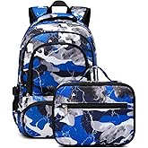 BLUEFAIRY Boys Backpack with Lunch Box for Kids Elementary Middle School Bags Set Child Book Bags Back to School Gifts Mochila Escolar para Niños Adolescentes Camo Blue