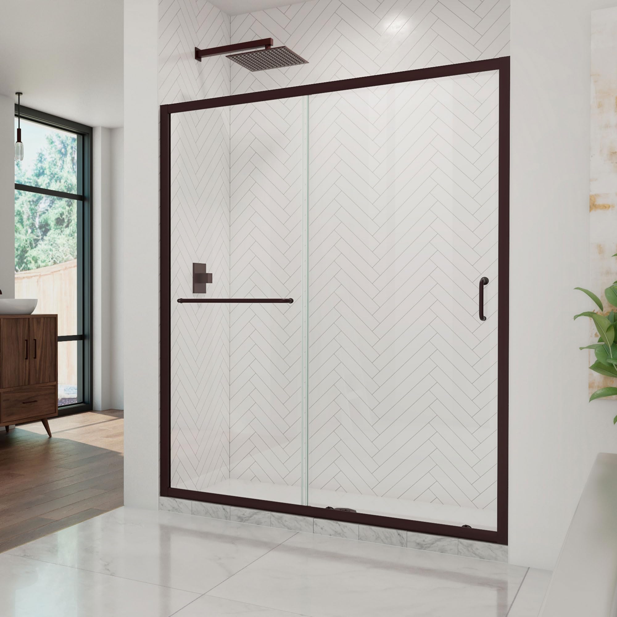 Photo 1 of ***(PARTS ONLY/ MISSING HARDWARE/ NON FUNCTIONAL)***DreamLine Infinity-Z 56-60 in. W x 72 in. H Semi-Frameless Sliding Shower Door, Clear Glass in Oil Rubbed Bronze, SHDR-0960720-06