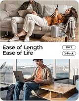 AINOPE USB C Charger Cable 2 Pack 3M+3M 3.1A Right Angle Nylon Braided view 2