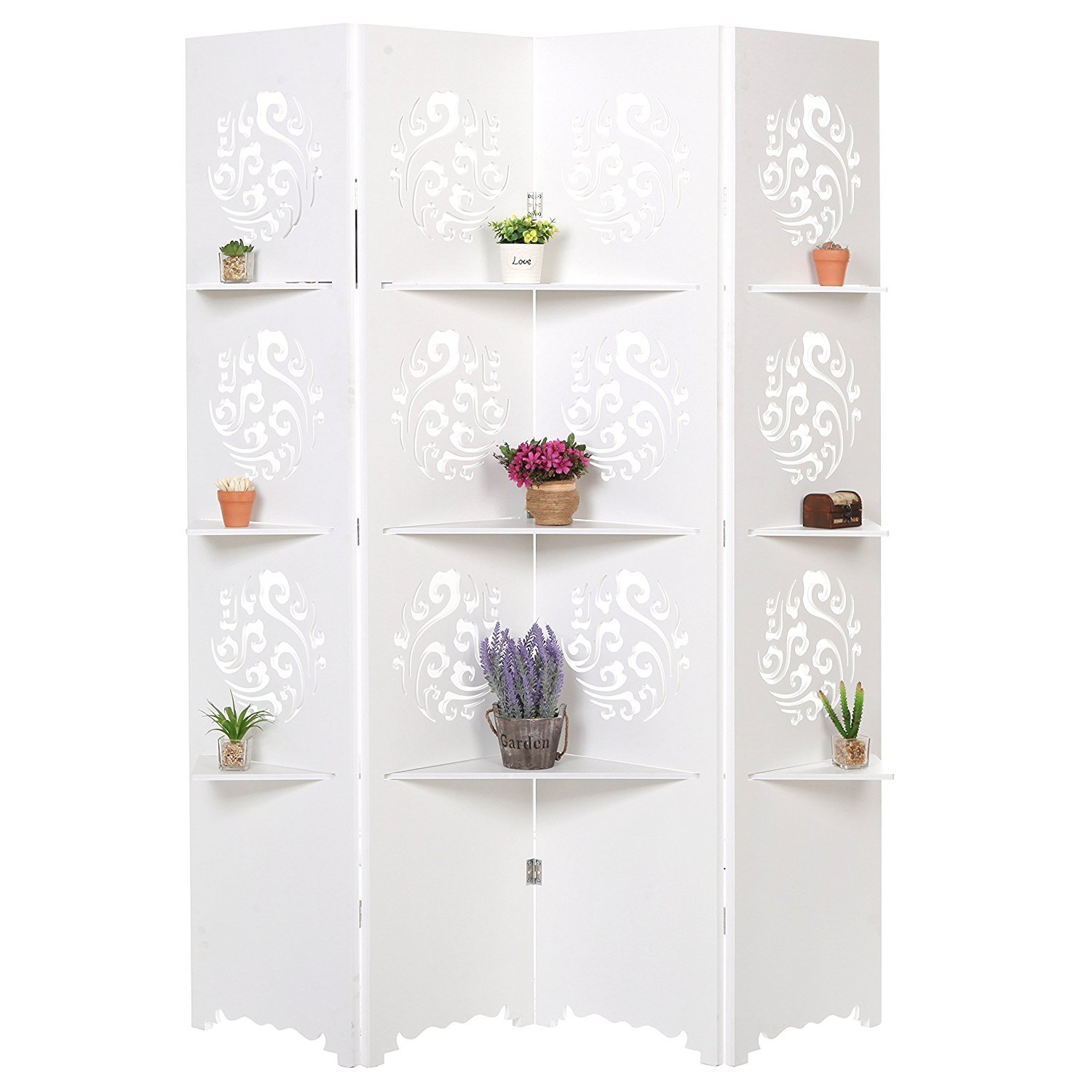 Shilpi Handmade White Room Divider Included Shelves Partition for