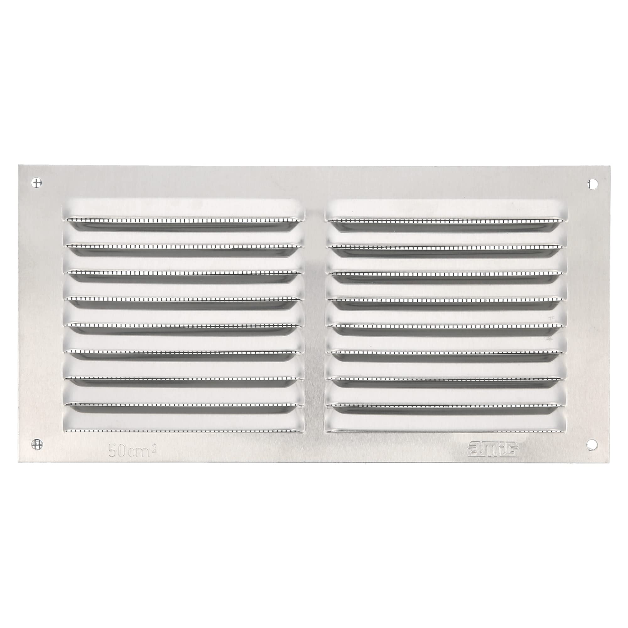 Amig - Rectangular Aluminium Ventilation Grille with Mosquito Net | Ventilation Grille for Air Outlets | Ideal for Ceilings | Dimensions: 100 x 200 mm | Colour: Silver — image 1