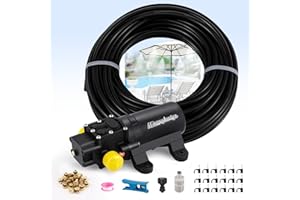 Moongiantgo Outdoor Misting Cooling System with Pump- 116PSI High Pressure Mister with 65.5FT(20M) Water pipe+24 Misting Nozzles 0.02’’+3/4’’ Faucet Adapter - System for Outside Patio Garden Beaches
