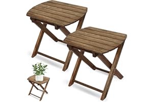 TIMBERHOLM Pack of 2 Small Folding Table, Portable Acacia Wood Side Table, Small Wooden Folding Coffee Table for Patio, Porch, Balcony, Indoor Plant Stand, Walnut,12 inches Height
